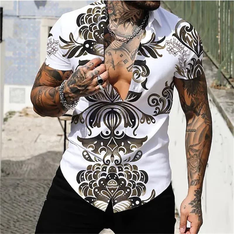Camisa masculina de verão, camisa havaiana com estampa floral, impressão 3D, camiseta masculina de praia de manga curta,
