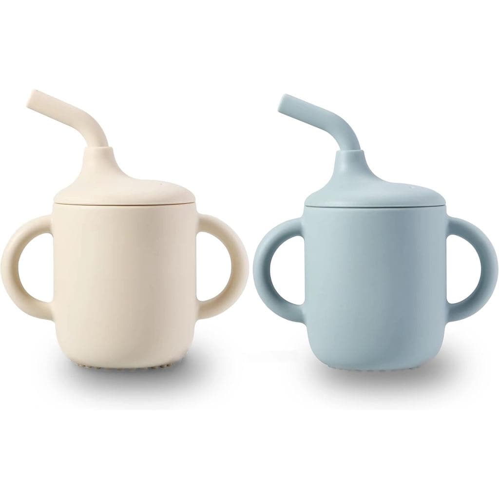 PandaEar Pacote com 2 Copos de Treinamento para Beber 100% Silicone com Alças e Canudo para Bebês e Crianças Pequenas (B