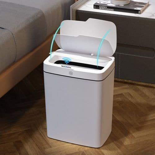 Lixeira Automatica Retangular 14 Litros Sensor Branca Tampa Abre Higienica Cozinha Banheiro Sala