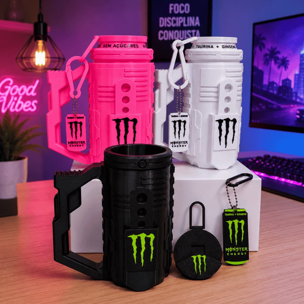 Caneca Porta Lata Tatica Preta, Rosa, Branca Monster Térmico Personalizado Exclusivo + Abridor + Tampa