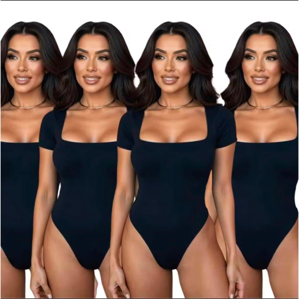 Kit 4 Body Manga Curta  Confortável Tecido Suplex Tendência Moda Feminina