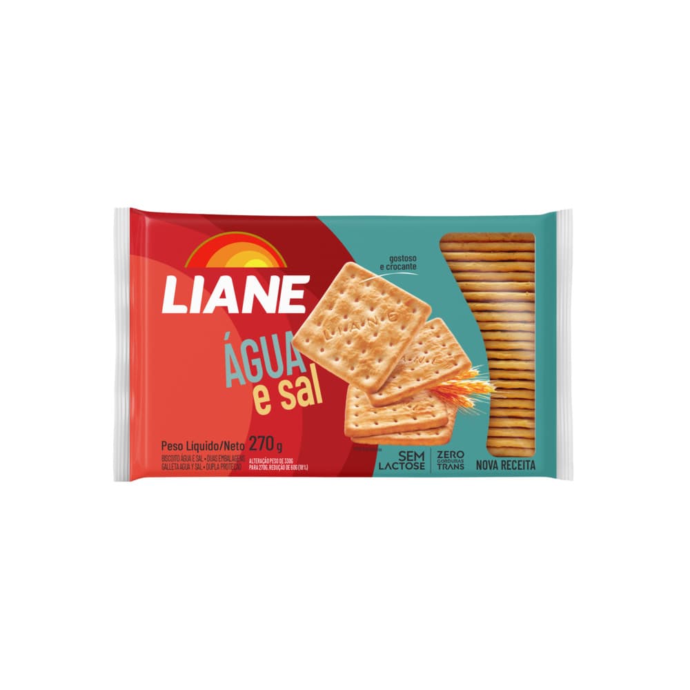 Biscoito Água e Sal Liane 270g Sem Lactose | Zero Leite | Vegano
