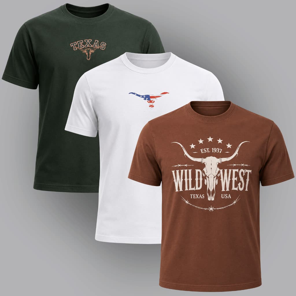 Kit 3 Camisetas Premium 100% Algodão Country Rodeio Sertanejo Camisa Texas Farm Usa