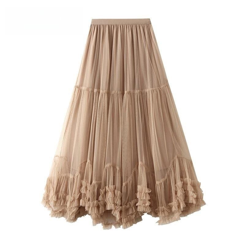 Saia de Tule Elegante para Mulheres, Cintura Elástica, Longa, Corte A, Tutu com Grande Balanço para Todas as Estações
