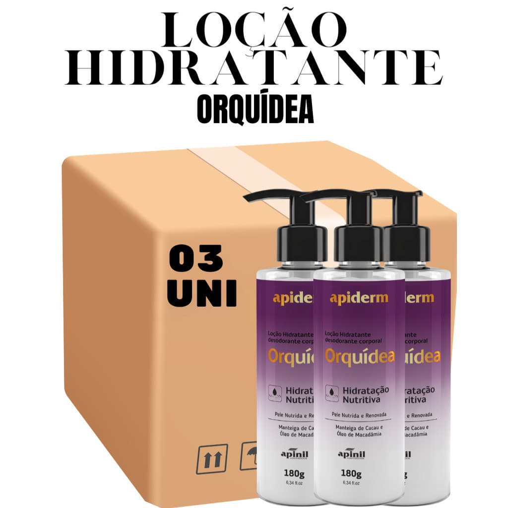 Kit 03 Unidades  Orquídea Loção Hidratante Corporal 180g  Apinil (Campanha)