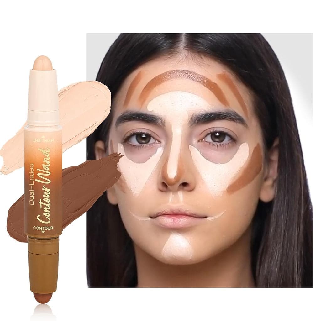 Bastão Iluminador e Contorno, 2 em 1, com Ponta Dupla, Creme Bronzeador e Iluminador para Maquiagem de Contorno Facial e