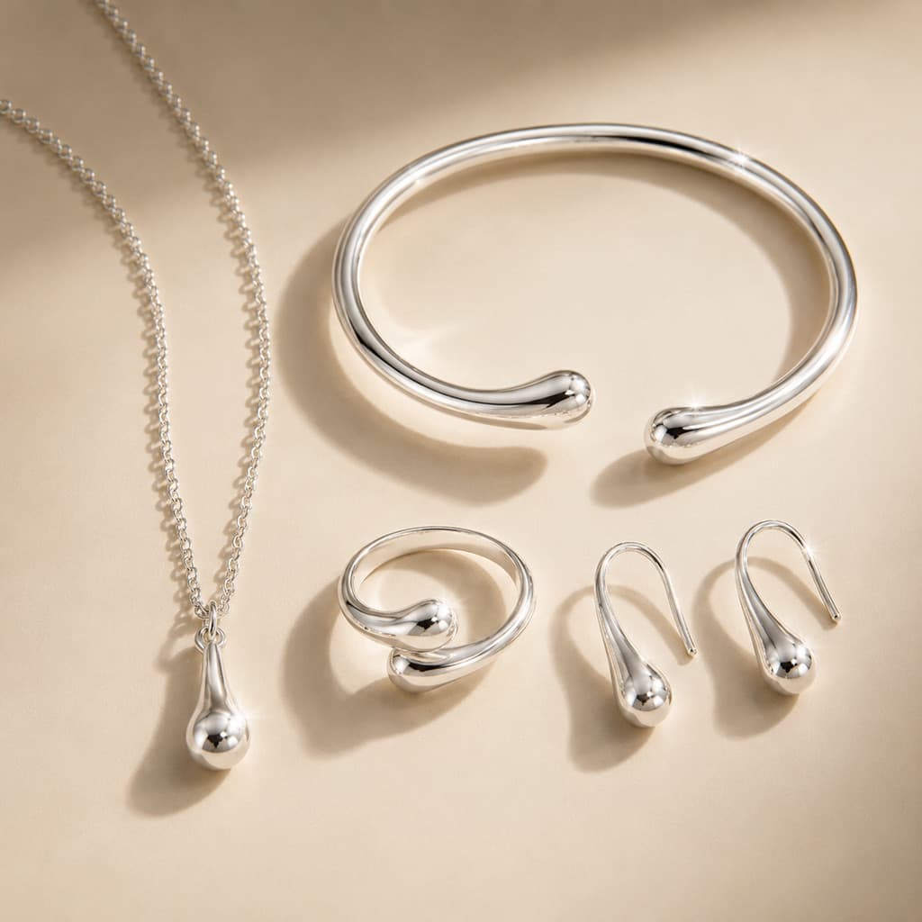 Conjunto De Joias Em Formato De Gota Composto Por Quatro Peças Em Ouro Ou Prata Brincos Colar Pulseira E Anel - Zestory