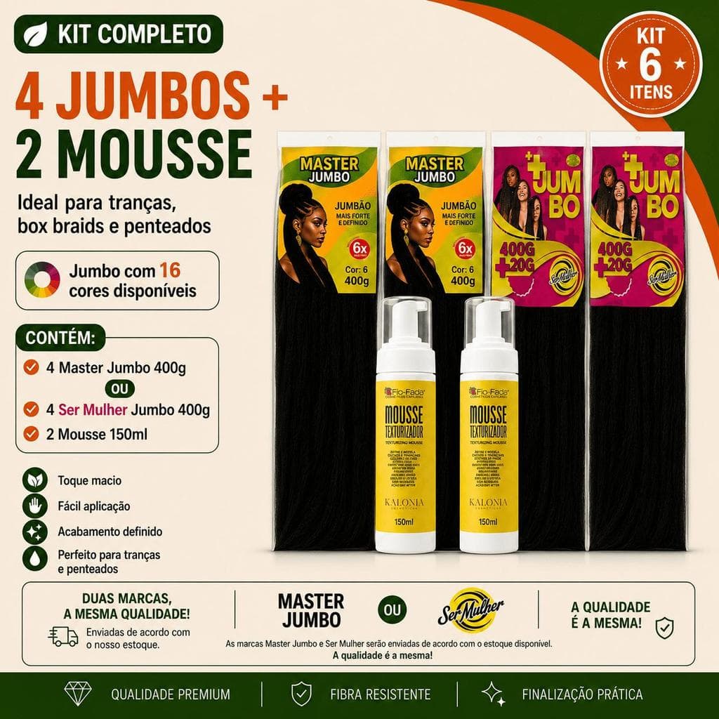 Kit 4 Jumbo Para Tranças Box Braid + 2 Mousse Finalizador 150ml