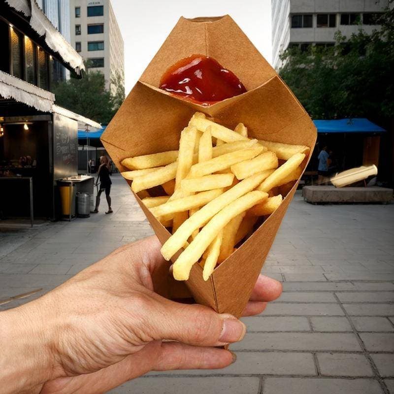 [thigh] 50 Peças Caixa Cone Ketchup Copo Fast Food Restaurante Viagem Descartável Comida Papel Pacote