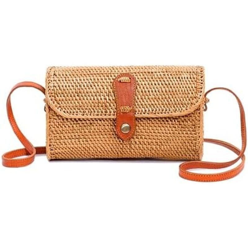 Novum Crafts Bolsa Redonda De Vime Para Mulheres – Feita À Mão Em Tecido Ata Bolsas Boho De Palha Marrom Oval
