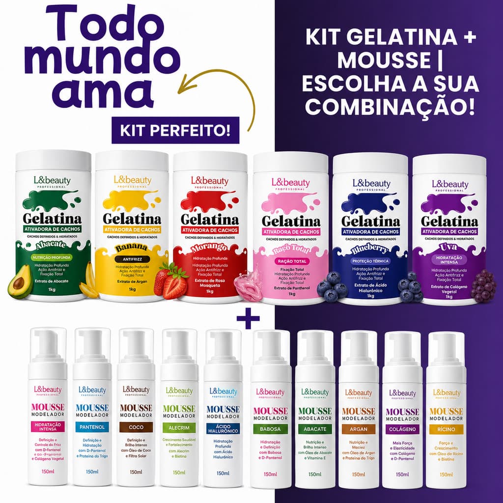 Kit Gelatina Ativadora de Cachos 1kg + Mousse Modelador 150ml - Linda&bella