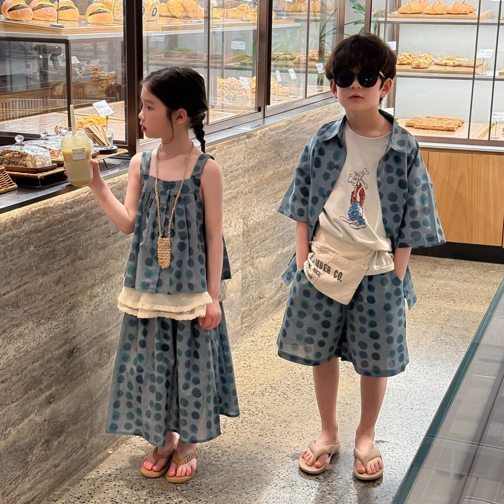 Crianças terno 2026 verão meninos meninas versão coreana bolinhas Shorts de manga curta terno crianças sem mangas estili