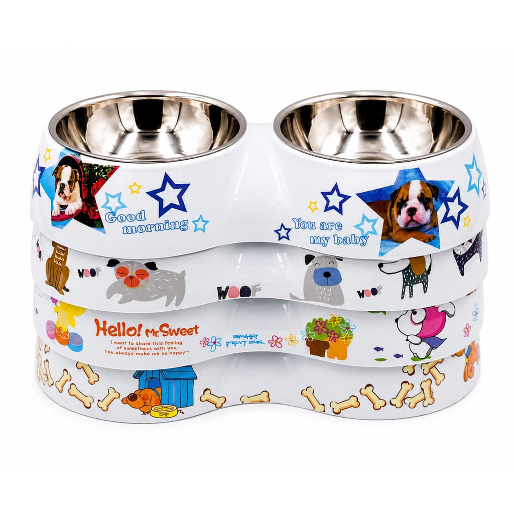Comedouro e Bebedouro Duplo Plástico + Inox 300 ml Cães e Gatos