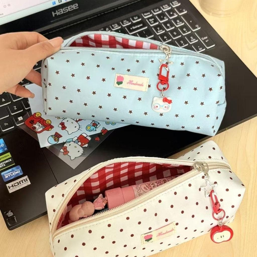 Estojo de lápis estrela de alto valor de bolinhas, bolsa de armazenamento fofa, cor de contraste simples, bolsa de papel