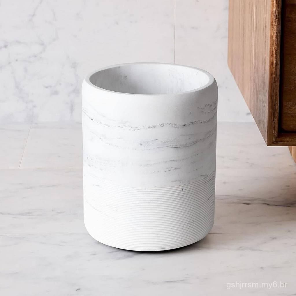 Lixeira para Banheiro - Cesto de Lixo Decorativo Acabado em Resina, Aparência de Mármore, Cesto de Lixo Redondo Moderno