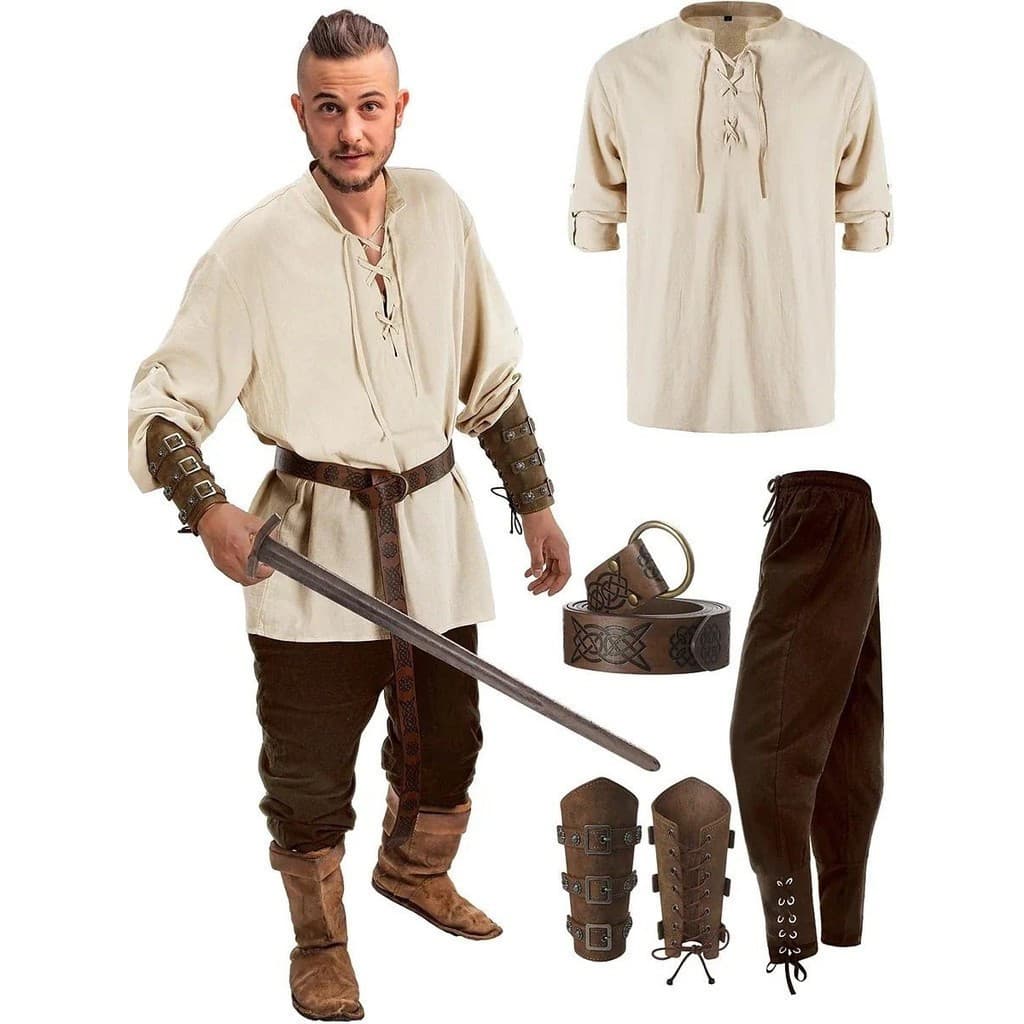 Calças SSSX, Colete, Camisa, Protetor de Braço de Pirata, Fantasia de Cosplay Masculina, Fantasia de Halloween YKOB EMKI
