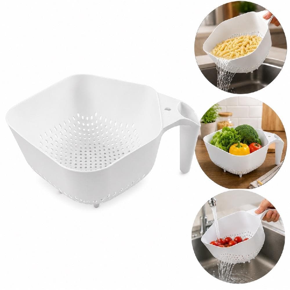 ESCORREDOR MACARRAO ALIMENTOS COM ALCA SECADOR MASSAS LEGUMES ARROZ FRUTAS CESTO MULTIUSO GRANDE QUADRADO COZINHA RESTAU
