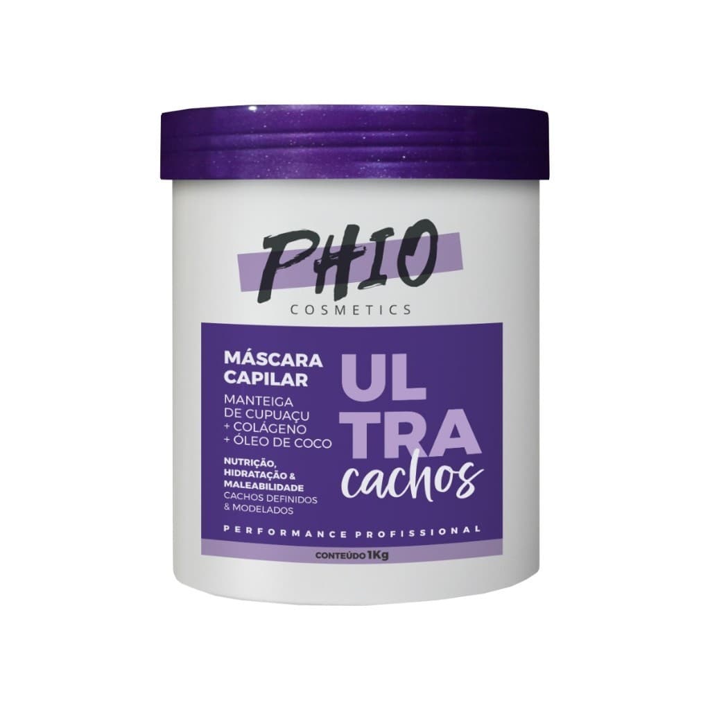 Máscara Ultra Cachos Óleo de Coco Colágeno e Cupuaçu Hidratação PHIO Cosmetics Profissional