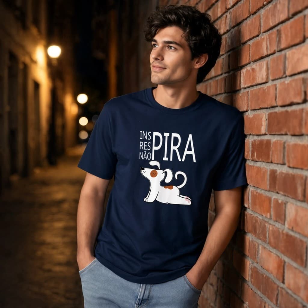 Camiseta Inspiração Pira Pet Yoga Estampa Frontal Divertida Algodão Manga Curta Uso Diário