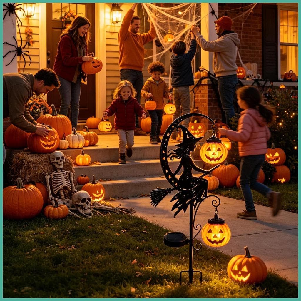 Luzes Solares De Estaca De Halloween Decorativas LED Lua Crescente Bruxa Abóbora Iluminada Estacas De Jardim Ao Ar Livre