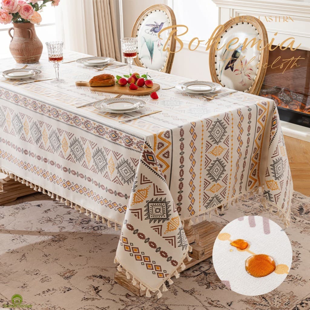 Toalha De Mesa Boêmia À Prova D'água De Óleo – Capa Antiderrapante Resistente A Manchas Para De Centro