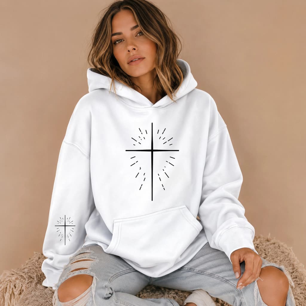 Moletom Com Capuz Cruz Radiante Minimalista Cristão