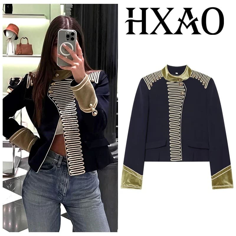 Jaqueta Feminina HXAO, Ajustada, com Botões, Manga Longa, Elegante, Formal, Jaqueta Curta de Verão, Estilo Chic, Moda Ur