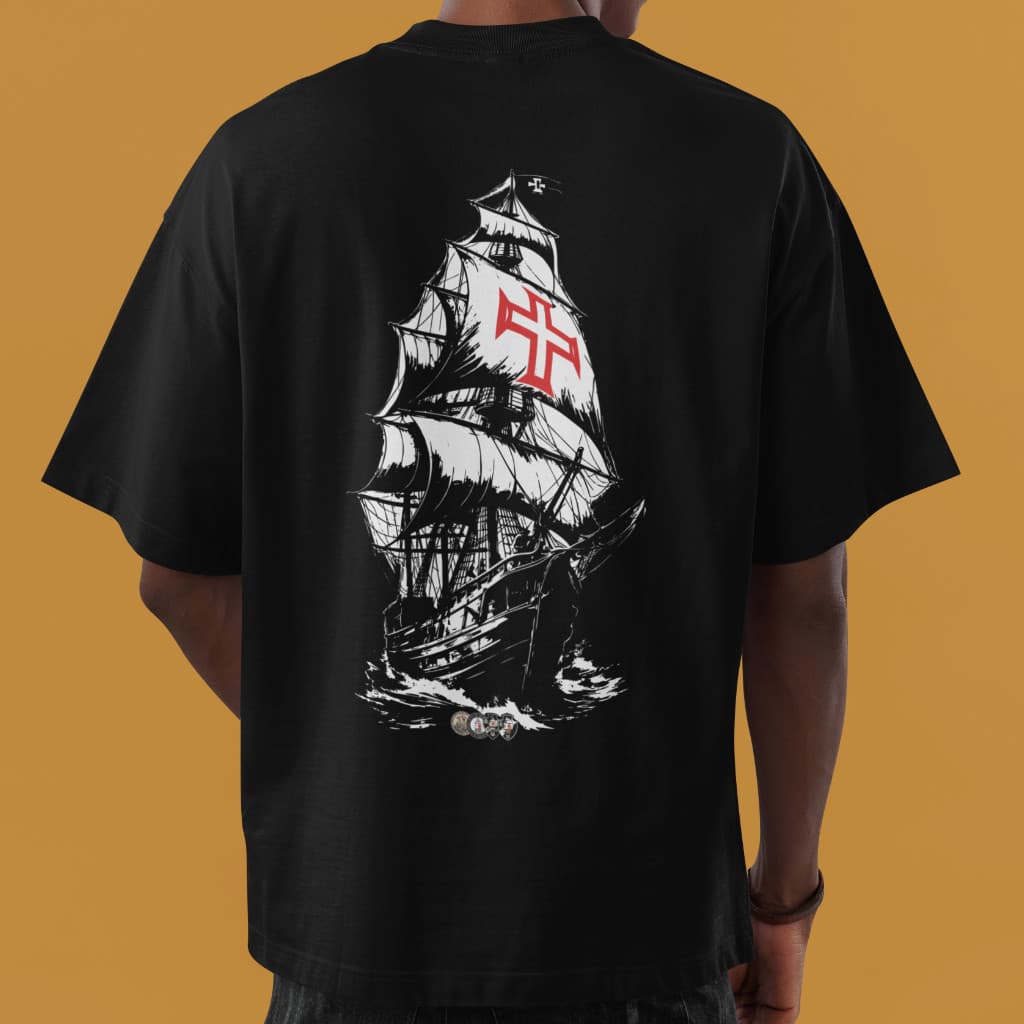 Camiseta Time Vasco Da Gama Caravela CRVG Cruz De Malta 1898 Preta 100% Algodão