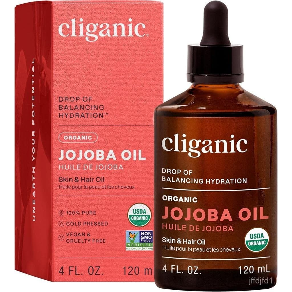 Óleo de Jojoba Orgânico Cliganic, 100% Puro (4oz) | Hidratante para Rosto, Cabelo e Unhas | Prensado a Frio, Sem Hexano