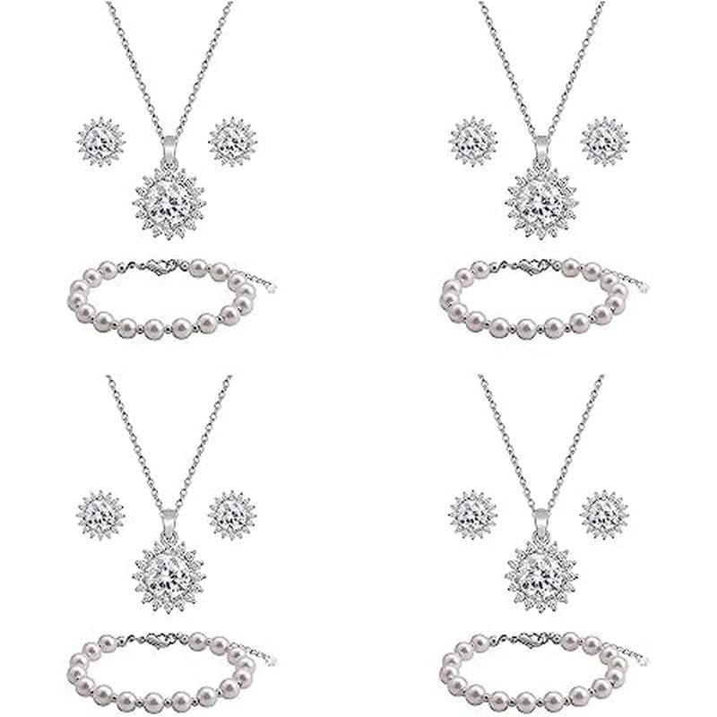 Conjunto De Joias De Dama De Honra Para Casamento , Ouro 18K/Rosa/Prata Banhado A Pentágono Flor Do Sol Pingente Colar B