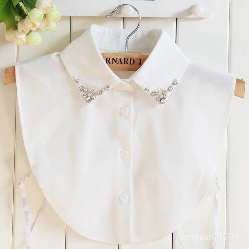 Blusa Fashion Feminina Com Lapela Destacável De Renda Bordada De Chiffon Com Gola Falsa