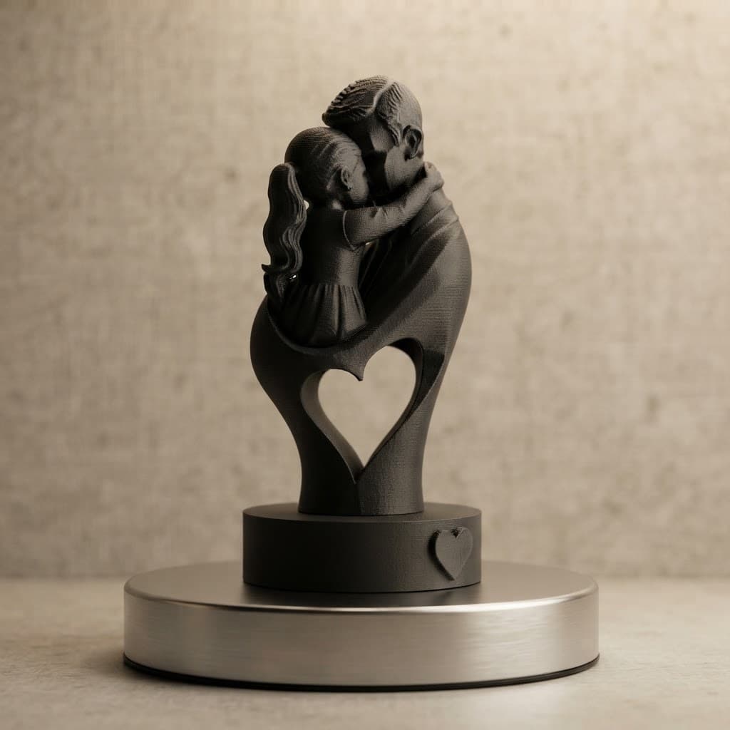 Estátua Pai com Filha Coração 20 cm