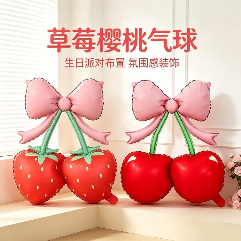 Grande vermelho cereja morango filme de alumínio balão cereja tema festa de aniversário feriado celebração decoração bal