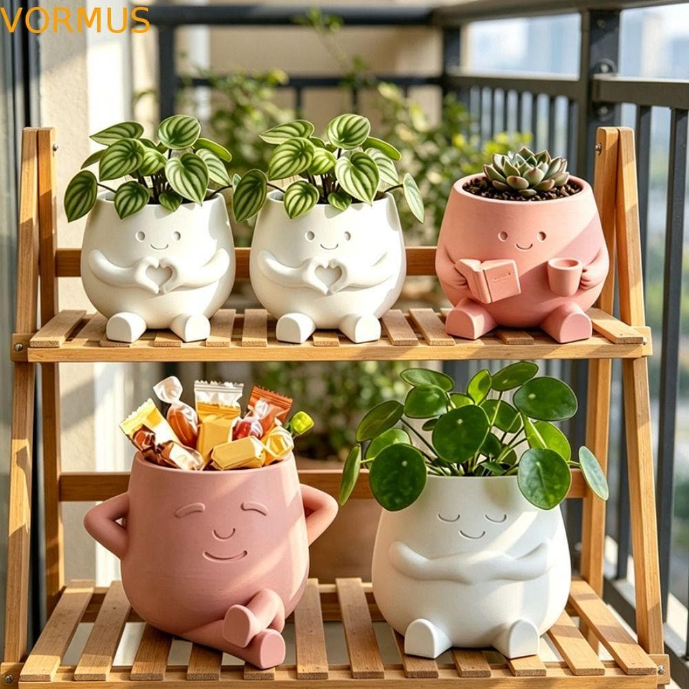 Vaso De Plantas VORMUS , Plantador De Cabeça De Design Elegante De Tamanho Mini , Ornamentos De Suporte Impresso Em 3D ,