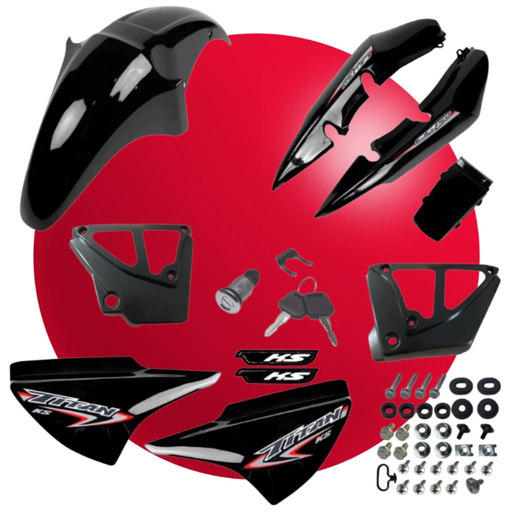 Kit Carenagem Titan 150 04 Até 08 Preto + Adesivos +Complemento Tampa + Trava Tampa Lateral Completo Com Loja3847
