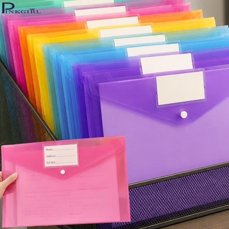 [Chic] 10 Unidades De Pastas De Arquivo De Plástico Coloridas-Saco De Documentos Com Etiqueta Snap-lock Envelopes-Armaze