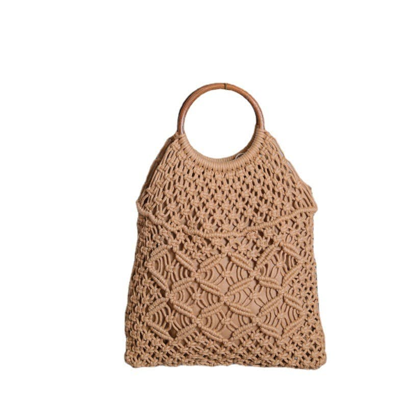 [Preço de impulso] Bolsa de palha com alça de vime Bolsa de fio de algodão Bolsa oca Bolsa feminina Bolsa de praia redon