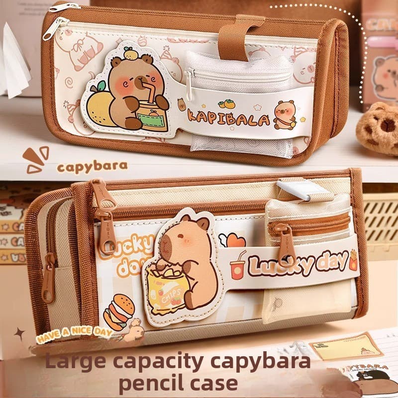 Bolsa de papelaria de lona Capivara Bolsa de armazenamento de grande capacidade Estojo infantil