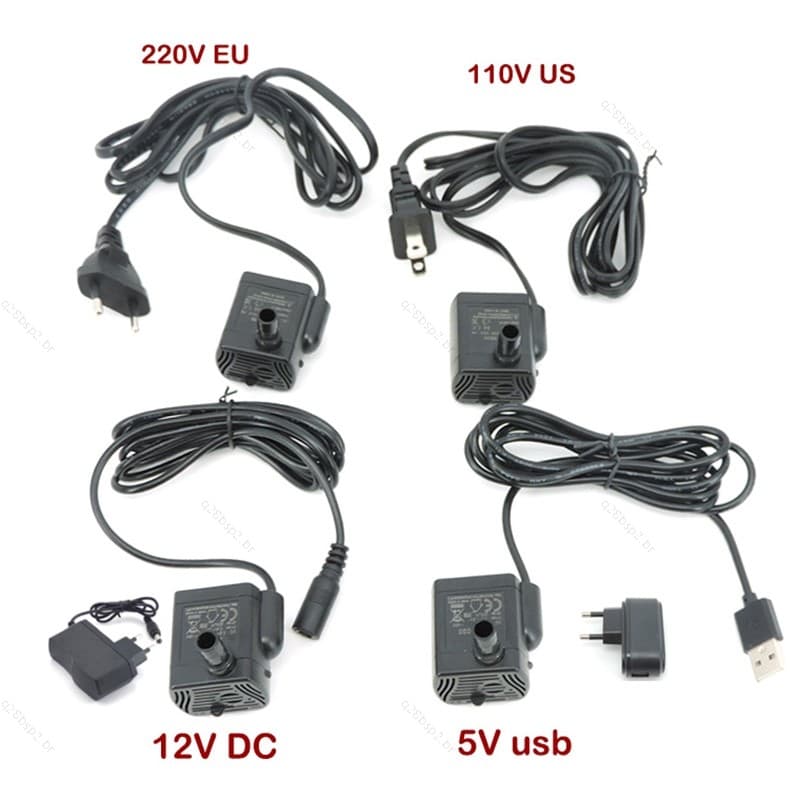 AC 220v 12v 5v DC USB Ultra Silencioso Mini Fonte Sem Escova Bomba De Água Submersível 5W 10 200-400L/H Elevador Aquário
