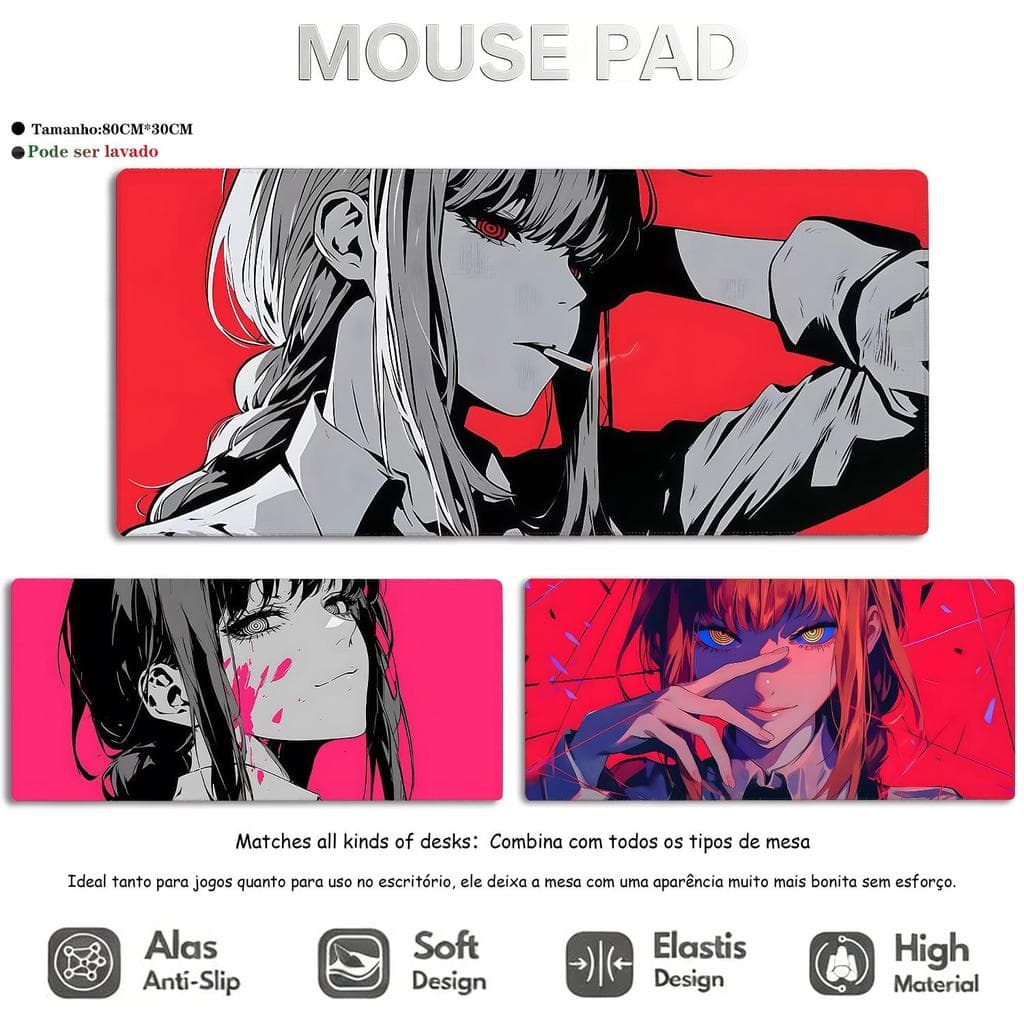 Mouse Pad Anime Estilo Incrível Tapete de Mesa Antiderrapante Minimalista Premium Design com Borda Costurada Espessa