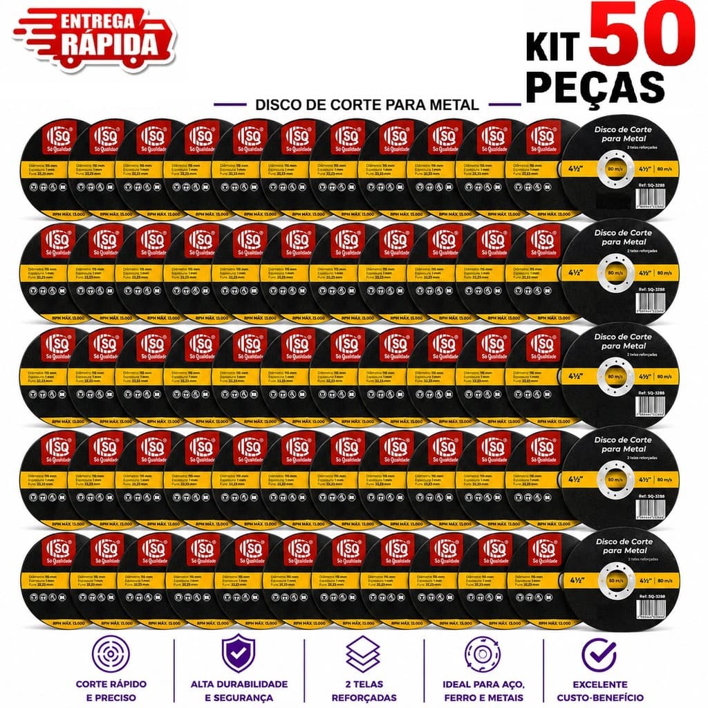 Disco Corte Fino 115mm Kit 50/30/25/15 para Metal Melhor Custo Benefício Corte Rápido Preciso