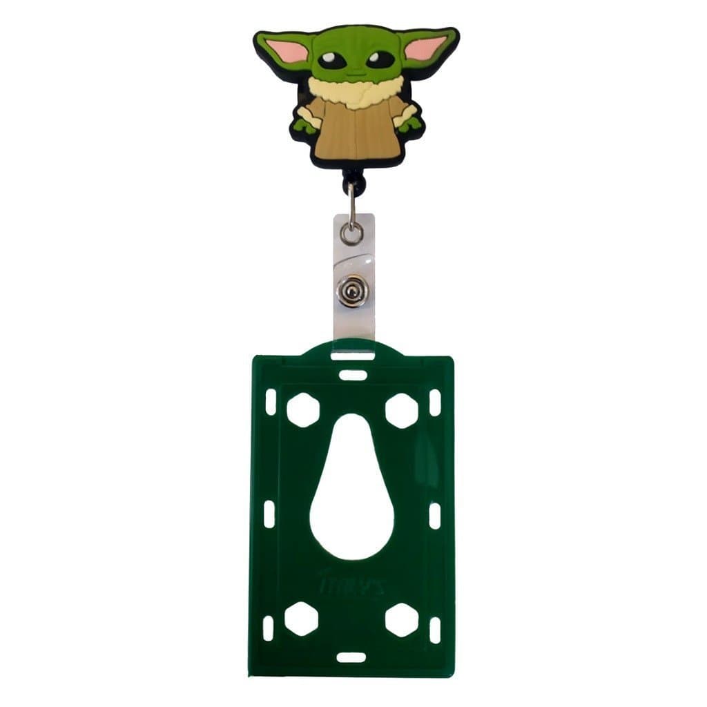 Kit Porta Crachá Retrátil Personalizado Baby Yoda + Porta Cartão Verde