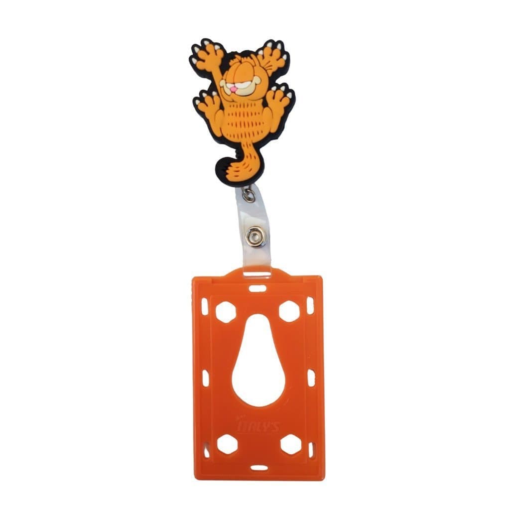 Kit Porta Crachá Retrátil Personalizado Garfield + Porta Cartão Laranja