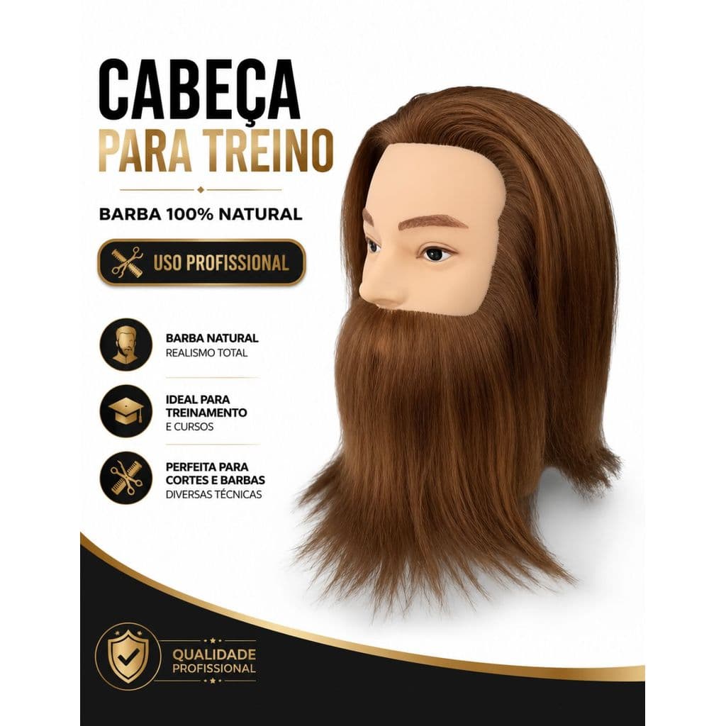 Cabeça P/ Treino Com Barba Masculina 100% Natural Barbeiro