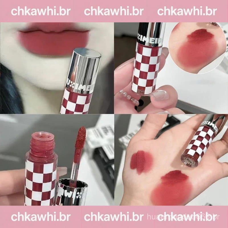Xadrez Nude Roxo Fosco Lábio Lama Mousse Batom À Prova Dwaterproof Água Punk Vermelho Veludo Brilho Labial Antiaderente