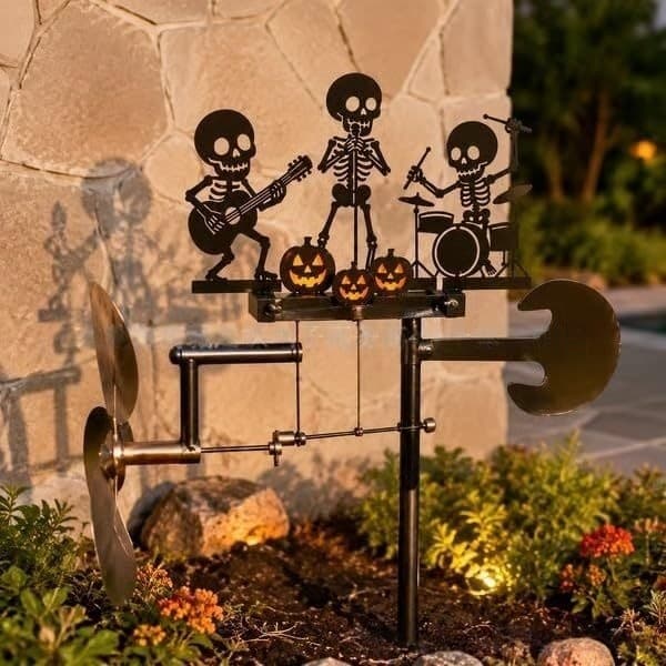 Girador De Vento Com Faixa De Esqueleto De Metal , Estaca Animada De Quintal De Halloween Para Decoração De Jardim E Fes