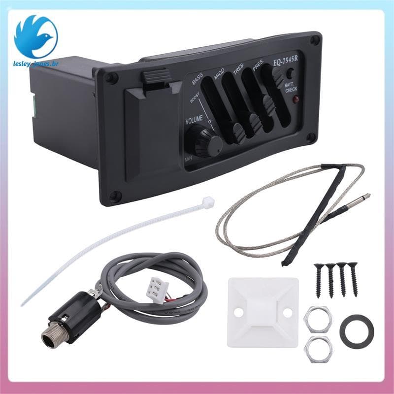 [lesley_jones.br] Amplificador De Pré-Guitarra Equalizador EQ De 4 Bandas Piezo Acústico 7545r