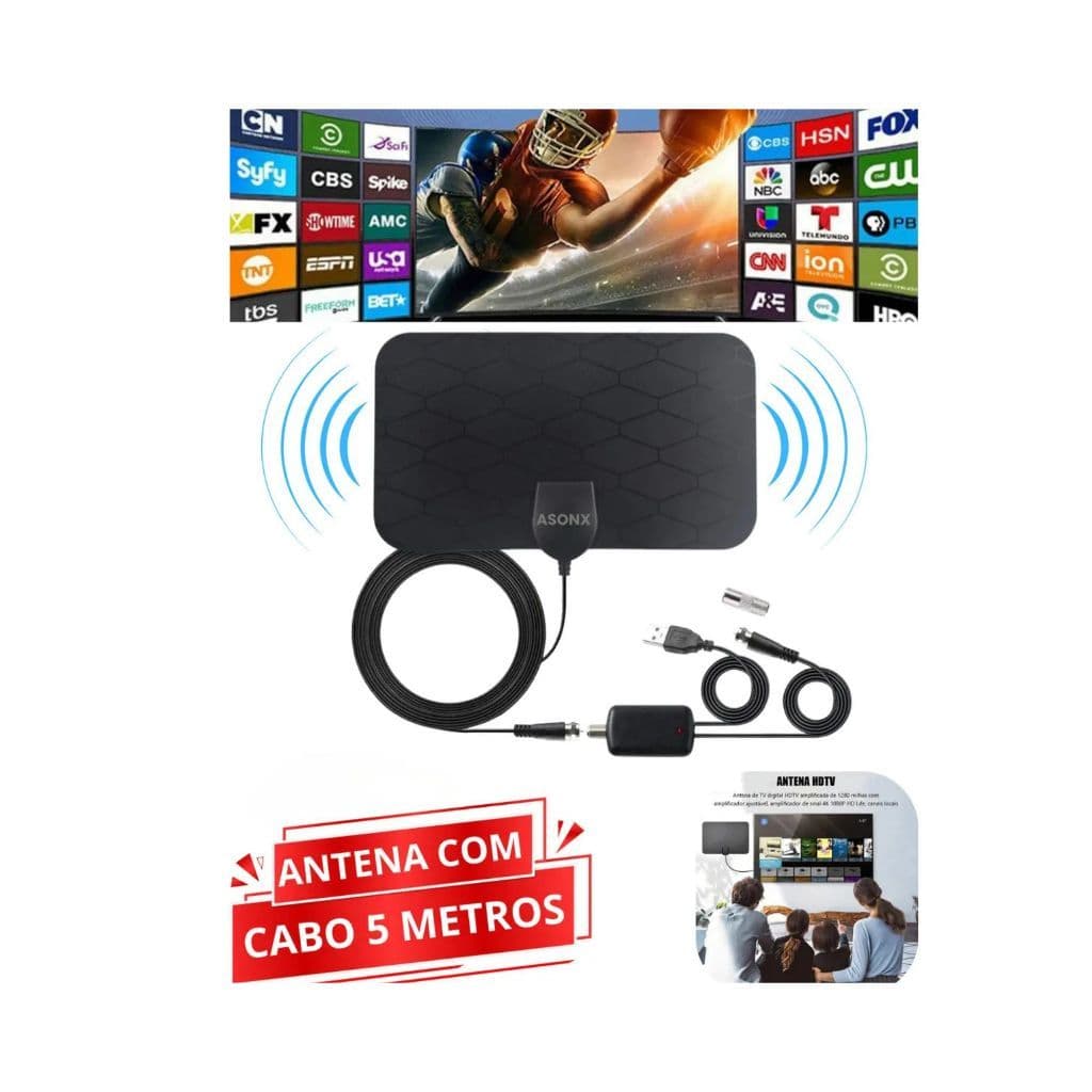 Antena Digital Interna 4k Hdtv Uhf Vhf Amplificador Sinal