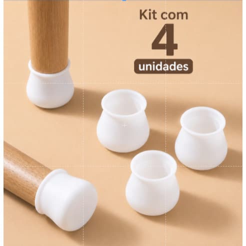 Kit Protetor de Pés para Cadeira Silicone Antiderrapante Redondo Não Risca Piso