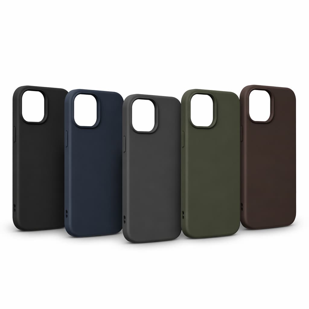 Kit 5 Capinhas iPhone Silicone Masculina, Cores Escuras Preto Azul Marinho Cinza Grafite Verde Musgo Marrom
